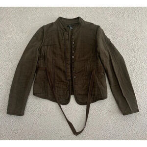 Sfera Jacket Womens Size Small Brown Safari Coat Textured Button Front Front Tie